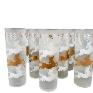 Vintage Holiday Bar Glasses - Frosted Gold Leaf Horse theme vintage Cocktail Gla